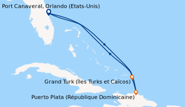 Itinéraire de la croisière Port Canaveral, Orlando (Etats-Unis), En mer,...