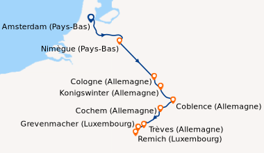 Itinéraire de la croisière Des canaux d'Amsterdam à la vallée de la Moselle, un itinéraire d'exception entre patrimoine, paysages et traditions (ARE_PP)