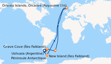Itinéraire de la croisière Les âmes oubliées du Grand Sud