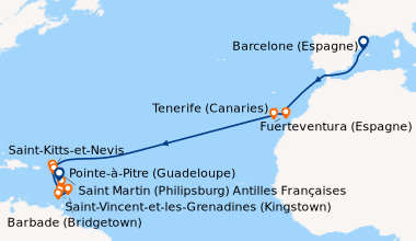 Itinéraire de la croisière Barcelone (Espagne), En mer, En mer, Fuerteve...