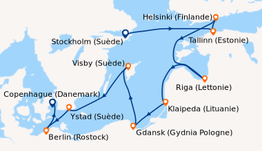 Itinéraire de la croisière Stockholm (Suède), Stockholm (Suède), En mer,...