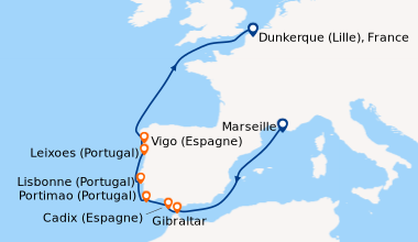 Itinéraire de la croisière Rivages de l'Atlantique