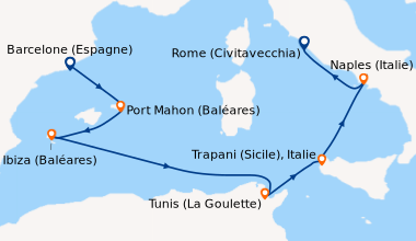 Itinéraire de la croisière Barcelone (Espagne), Port Mahon (Baléares), I...