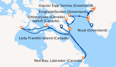 Itinéraire de la croisière Nuuk (Groenland), Evighedsfjorden (Groenland)...