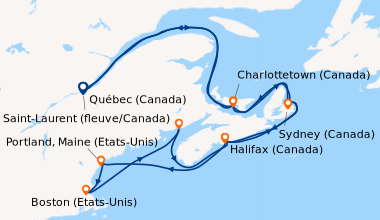 Itinéraire de la croisière Québec (Canada), Saint-Laurent (fleuve/Canada...