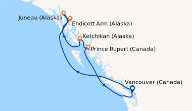 Itinéraire de la croisière Vancouver (Canada), En mer, Endicott Arm (Ala...