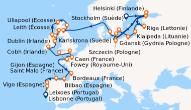 Itinéraire de la croisière Stockholm (Suède), Helsinki (Finlande), Talli...