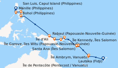 Itinéraire de la croisière Lautoka (Fidji), En mer, Île Ambrym, Vanuatu,...