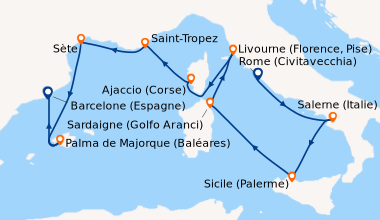 Itinéraire de la croisière Rome (Civitavecchia), Salerne (Italie), Taorm...