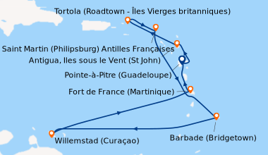 Itinéraire de la croisière Évasion Tropicale