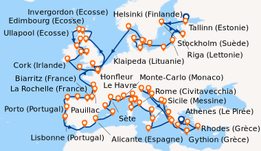 Itinéraire de la croisière Helsinki (Finlande), Tallinn (Estonie), Stock...