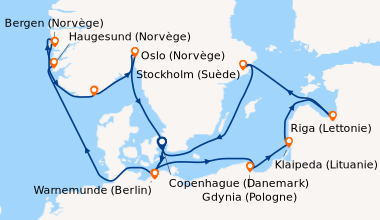 Itinéraire de la croisière Copenhague (Danemark), Warnemunde (Berlin), E...