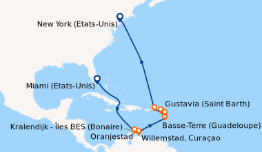 Itinéraire de la croisière Miami (Etats-Unis), En mer, En mer, Oranjesta...