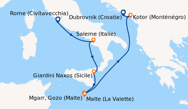 Itinéraire de la croisière Rome (Civitavecchia), Salerne (Italie), Giard...