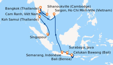 Itinéraire de la croisière Bali (Benoa), Celukan Bawang (Bali), Surabaya...