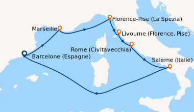 Itinéraire de la croisière Barcelone (Espagne), Marseille, Florence-Pise...