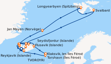 Itinéraire de la croisière Reykjavik (Islande), Flatey Island (Islande),...