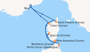 Itinéraire de la croisière Rivages corses sous les voiles du Ponant