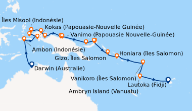 Itinéraire de la croisière Darwin (Australie), En mer, Ambon (Indonésie)...