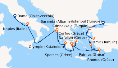 Itinéraire de la croisière Istanbul (Turquie), Cannakkale (Turquie), Izm...