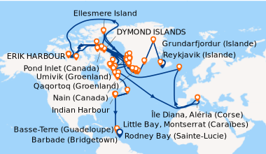 Itinéraire de la croisière Reykjavik (Islande), Isafjordur (Islande), En...