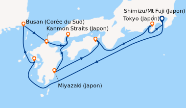 Itinéraire de la croisière Tokyo (Japon), En mer, Nagasaki (Japon), Busa...