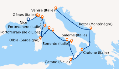 Itinéraire de la croisière Nice, Gênes (Italie), Santa Margherita (Itali...