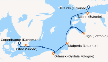 Itinéraire de la croisière Helsinki (Finlande), Tallinn (Estonie), En me...