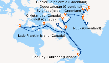 Itinéraire de la croisière Nuuk (Groenland), Evighedsfjorden (Groenland)...