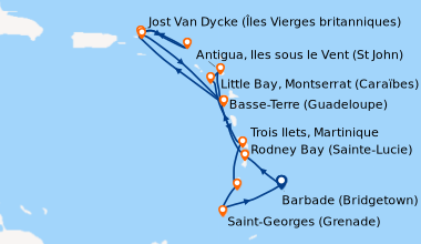 Itinéraire de la croisière Barbade (Bridgetown), Rodney Bay (Sainte-Luci...
