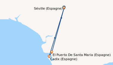 Itinéraire de la croisière Saveurs et festivités espagnoles, une croisière au cœur de l'Andalousie (formule port/port) (SHF_SAVPP)