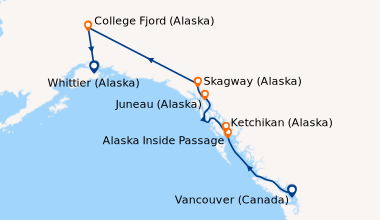 Itinéraire de la croisière Vancouver (Canada), Alaska Inside Passage, Ke...