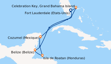 Itinéraire de la croisière Fort Lauderdale (Etats-Unis), En mer, Belize ...