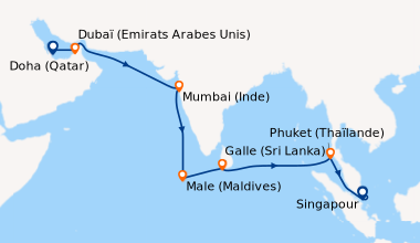 Itinéraire de la croisière Doha (Qatar), Dubaï (Emirats Arabes Unis), En...