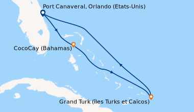 Itinéraire de la croisière Port Canaveral, Orlando (Etats-Unis), CocoCay...
