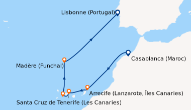 Itinéraire de la croisière Casablanca (Maroc), En mer, Arrecife (Lanzaro...