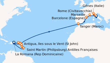 Itinéraire de la croisière Rome (Civitavecchia), Livourne (Florence, Pis...