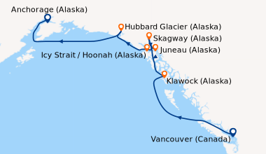 Itinéraire de la croisière Vancouver (Canada), En mer, Klawock (Alaska),...