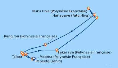 Itinéraire de la croisière Papeete (Tahiti), Raiatea (Polynésie Français...
