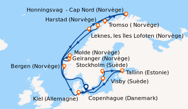 Itinéraire de la croisière Copenhague (Danemark), Visby (Suède), Stockho...