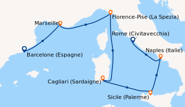 Itinéraire de la croisière Barcelone (Espagne), Marseille, Florence-Pise...