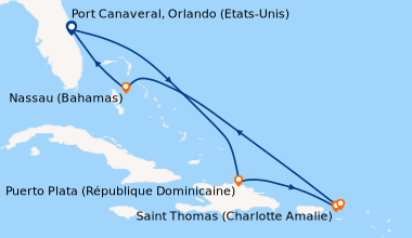 Itinéraire de la croisière Port Canaveral, Orlando (Etats-Unis), En mer,...