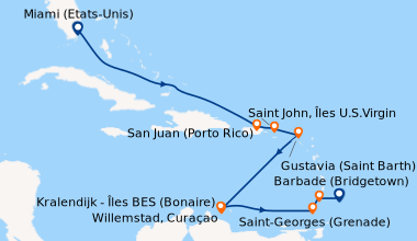 Itinéraire de la croisière Miami (Etats-Unis), En mer, En mer, Antigua, ...