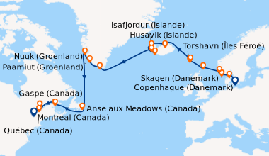 Itinéraire de la croisière Copenhague (Danemark), Skagen (Danemark), Far...