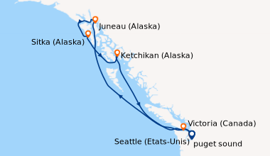 Itinéraire de la croisière Seattle (Etats-Unis), puget sound, En mer, Ju...