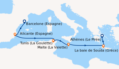 Itinéraire de la croisière Barcelone (Espagne), Alicante (Espagne), En m...