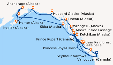 Itinéraire de la croisière Vancouver (Canada), Seymour Narrows, Bella be...