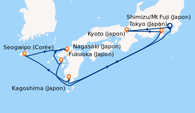 Itinéraire de la croisière Tokyo (Japon), En mer, Osaka (Japon), Osaka (...