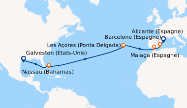 Itinéraire de la croisière Galveston (Etats-Unis), En mer, En mer, Nassa...