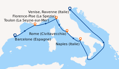 Itinéraire de la croisière Barcelone (Espagne), Toulon (La Seyne-sur-Mer...